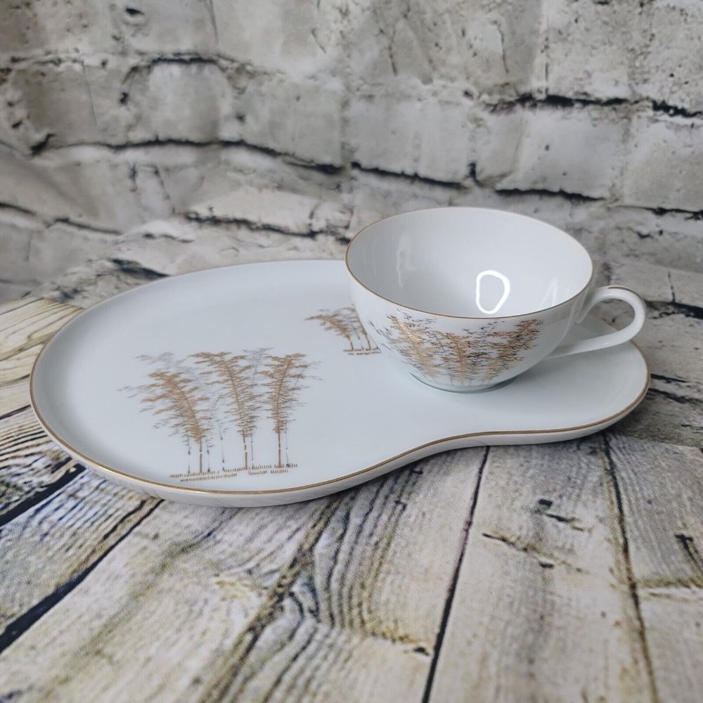 Vintage FUKAGAWA Arita Japan Gold Bamboo 901 Tea Set Cup and Plate